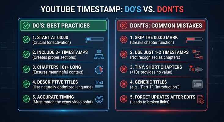 Comparison checklist highlighting best practices and common formatting mistakes for YouTube chapters.
